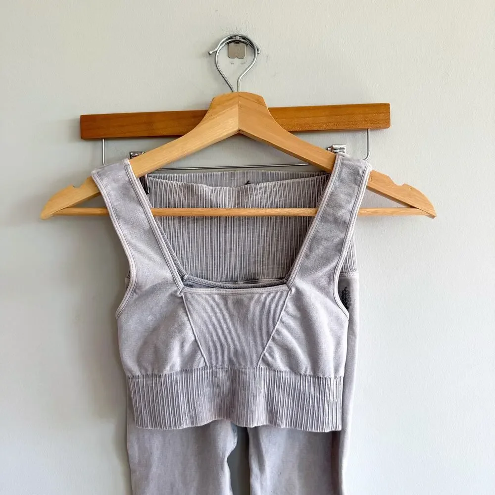 FP Movement Good Karma Square Neck Sports Bra Leggings Set Gray XS